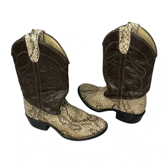 BRONCO Kids Western Cowboy Boots Snakeskin Brown Faux Leather Size 12 D - Picture 1 of 13